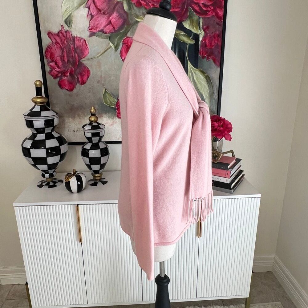 Magaschoni Women's 100% Cashmere Cardigan With Attached Scarf Pale Pink Large - Picture 3 of 7
